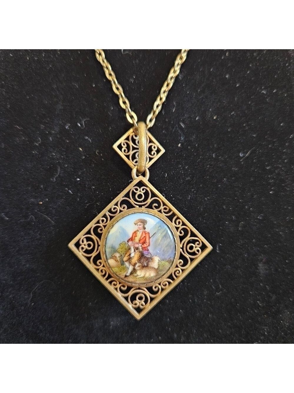 Vintage Mourning Locket Pendant Necklace